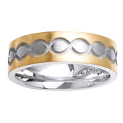 Brush Finish Two Tone 14K Pattern Wedding Band