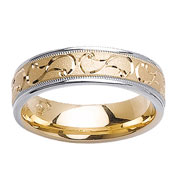 Carved Patter 14K Two Tone Gold Wedding Band