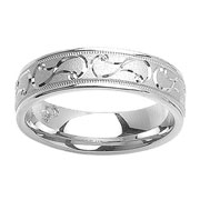 Carved Patter 14K White Gold Wedding Band