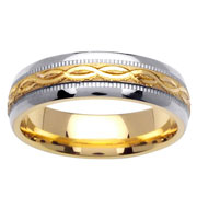Braid Carved 14K Two Tone Gold Wedding Band