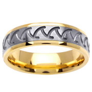 14K Two Tone Wave Pattern Gold Wedding Band