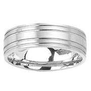 Brush Finish Double Channel Flat 14K White Gold Ring