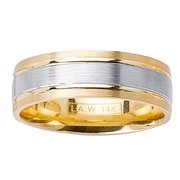 14K Two Tone Brush Finish Wedding Band