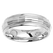 Facet Cut High Polish and Milgrain 14K White Gold Band