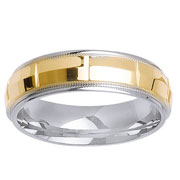 14K High Polish 6mm Two Tone Milgrain Edge Wedding Band
