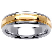 6mm 14K Two Tone Gold Milgrain Wedding Band