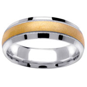 Satin Milgrain 14K Two Tone Gold Band