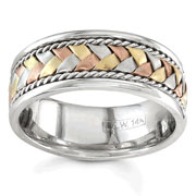 Hand Braided 8.50 mm 14K Tri Color Woven  Wedding Band