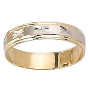 Star Carved 14K Gold Two Tone Wedding Band