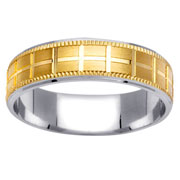 Two Tone 14K Designer 6mm Wedding Band
