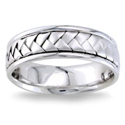 Hand Braided 7.00 mm 14K White Gold Woven  Wedding Band