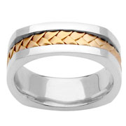 Cornered Edge Braid 14K Two Tone Gold Wedding Ring