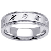 6.5mm 14K White Gold Carved Design Wedding Band