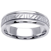 Carved Pattern 14K White Gold Wedding Band