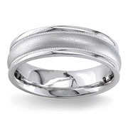 Brush and Polished Milgrain 14K White Gold Wedding Band