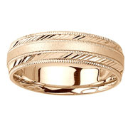 Milgrain Edge Stripe Carved 14K Yellow Gold Wedding Band
