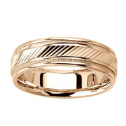 Stripe Carved Center 14K Yellow Gold Milgrain Wedding Band