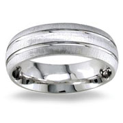 Double Carved Channel 14K White Gold Wedding Band