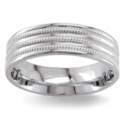 Three Row Milgrain Design 14K White Gold Wedding Band
