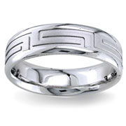 Greek Key 6.5mm 14K White Gold Wedding Band