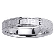 4.5mm 14K Greek Key Carved White Gold Wedding Ring