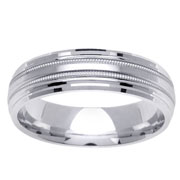 Milgrain Step Edge 14K White Gold Wedding Band