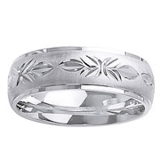 Carved Pattern 14K White Gold Band