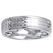 14K White Gold Grid Pattern Milgrain Wedding Band