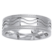 7mm Carved Edge Wave Pattern 14K White Gold Wedding Band