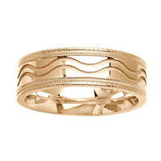 7mm Carved Edge Wave Pattern 14K White Gold Wedding Band