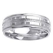 14K Milgrain and Craved Design 7mm Wedding Band