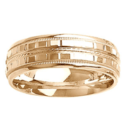 14K Milgrain and Craved Design 7mm Wedding Band