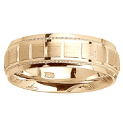 Square Pattern Brush Finish 14K Yellow Gold Wedding Band