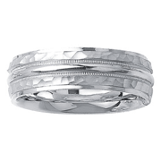 Hammer and Milgrain 14K White Gold Wedding Band