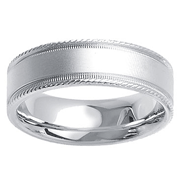 Matte and Carved Edge 14K White Gold 7mm Wedding Ring