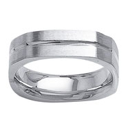Brush Finish 14K Cornered Edge White Gold Ring