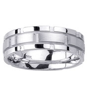 Brush and Polished Brick Pattern 14K Band