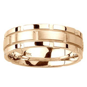 Brush and Polished Brick Pattern 14K Band