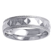 Milgrain and Carved Edge 14K White Gold Band