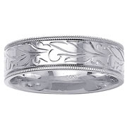 Floral Engrave 14k White Gold Wedding Band