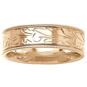 Floral Engrave 14k Yellow Gold Wedding Band