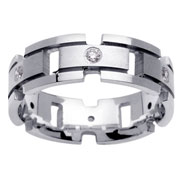 14K White Gold Bezel Set Diamond Designer Wedding Band