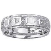 Square and Stripe Diamond Bezel 14K White Gold Wedding Ring