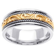 Ivy Carved 14K Two Tone Wedding Band