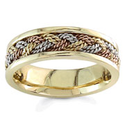 Hand Braided 6.00 mm 14K Tri Color Wedding Band