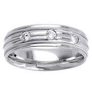 Three Stone Milgrain Diamond 14K Wedding Band