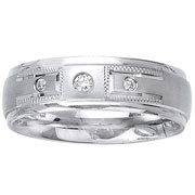 Engraved Three Diamond 14K Wedding Ring