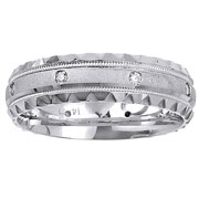 Crinkle Edge Textured 14K Diamond Wedding Band