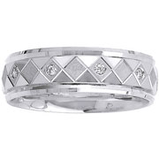 Diamond Pattern Satin and High Polish 14K White Gold Band
