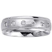 Satin and Polish Milgrain 14K Diamond Wedding Band